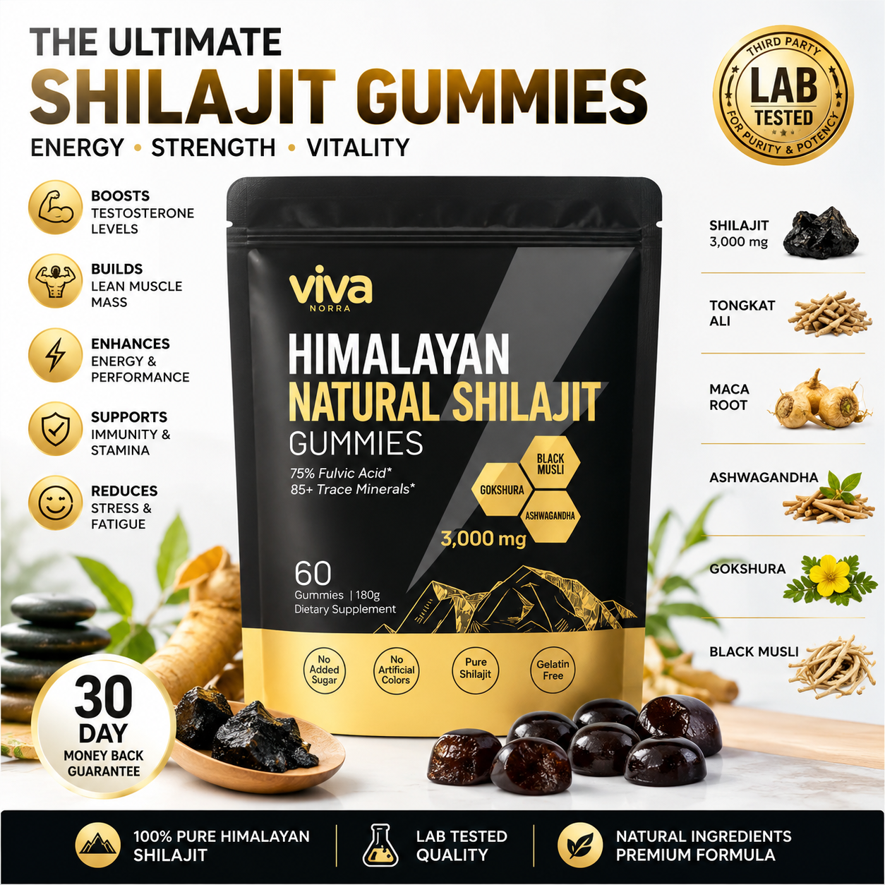 VivaNorra® Himalayan Gold Shilajit Gummies